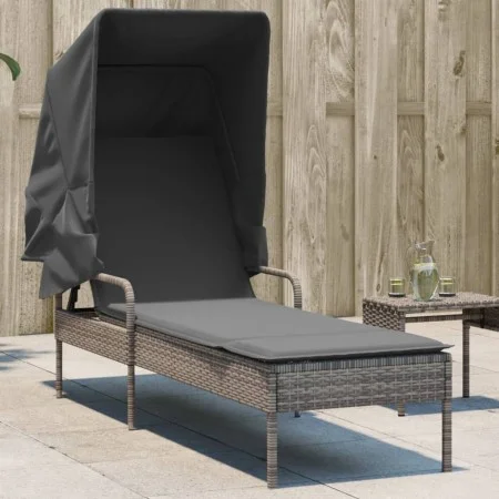 Tumbona con capota ratán sintético gris by vidaXL, Loungers - Ref: Foro24-368190, Price: 194,58 €, Discount: %