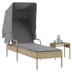 Tumbona con capota y mesa ratán sintético beige von vidaXL, Liegen - Ref: Foro24-368200, Preis: 211,76 €, Rabatt: %