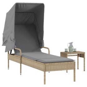 Tumbona con capota y mesa ratán sintético beige von vidaXL, Liegen - Ref: Foro24-368200, Preis: 193,31 €, Rabatt: %