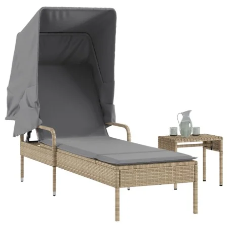 Tumbona con capota y mesa ratán sintético beige von vidaXL, Liegen - Ref: Foro24-368200, Preis: 207,84 €, Rabatt: %
