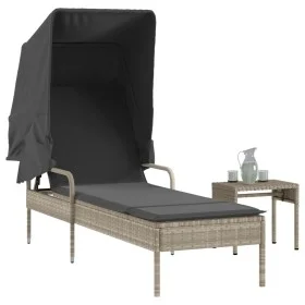 Tumbona con capota y mesa ratán sintético gris claro by vidaXL, Loungers - Ref: Foro24-368202, Price: 211,76 €, Discount: %