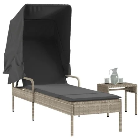 Tumbona con capota y mesa ratán sintético gris claro von vidaXL, Liegen - Ref: Foro24-368202, Preis: 207,84 €, Rabatt: %