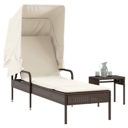 Lounger with hood and brown synthetic rattan table by vidaXL, Loungers - Ref: Foro24-368198, Price: 193,31 €, Discount: %
