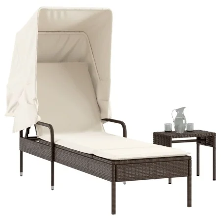 Lounger with hood and brown synthetic rattan table by vidaXL, Loungers - Ref: Foro24-368198, Price: 211,76 €, Discount: %