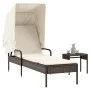 Lounger with hood and brown synthetic rattan table by vidaXL, Loungers - Ref: Foro24-368198, Price: 211,76 €, Discount: %