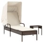 Lounger with hood and brown synthetic rattan table by vidaXL, Loungers - Ref: Foro24-368198, Price: 193,31 €, Discount: %