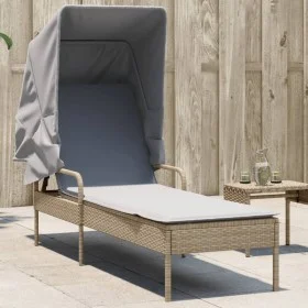 Sun lounger with beige synthetic rattan hood by vidaXL, Loungers - Ref: Foro24-368191, Price: 198,26 €, Discount: %