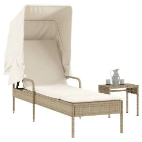 Lounger with hood and beige synthetic rattan table by vidaXL, Loungers - Ref: Foro24-368201, Price: 207,84 €, Discount: %