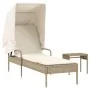 Lounger with hood and beige synthetic rattan table by vidaXL, Loungers - Ref: Foro24-368201, Price: 207,84 €, Discount: %