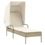 Lounger with hood and beige synthetic rattan table by vidaXL, Loungers - Ref: Foro24-368201, Price: 207,84 €, Discount: %