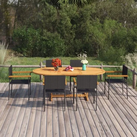Garten-Essgruppe 7-teilig aus schwarzem synthetischem Rattan von vidaXL, Gartensets - Ref: Foro24-3070765, Preis: 629,18 €, R...