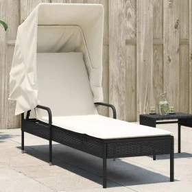Sun lounger with black synthetic rattan hood by vidaXL, Loungers - Ref: Foro24-368188, Price: 192,41 €, Discount: %