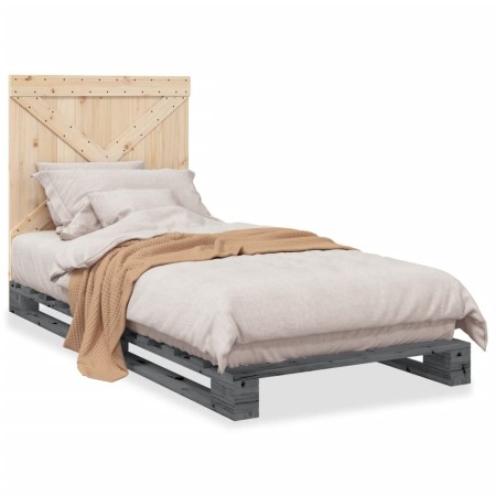 Estructura de cama con cabecero madera de pino gris 90x200 cm