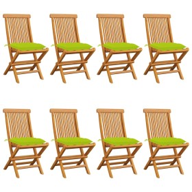 Gartenstühle 8 Stück aus massivem Teakholz mit hellgrünen Kissen von vidaXL, Gartenstühle - Ref: Foro24-3072943, Preis: 511,0...