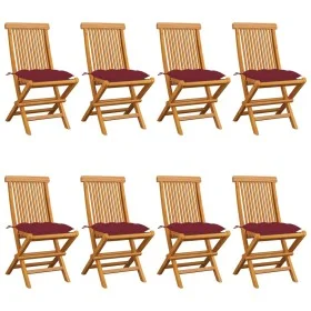 Garden chairs 8 pcs teak wood with red cushions by vidaXL, Garden chairs - Ref: Foro24-3072941, Price: 484,38 €, Discount: %