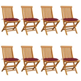 Gartenstühle 8 Stück Teakholz mit roten Kissen von vidaXL, Gartenstühle - Ref: Foro24-3072941, Preis: 510,26 €, Rabatt: %