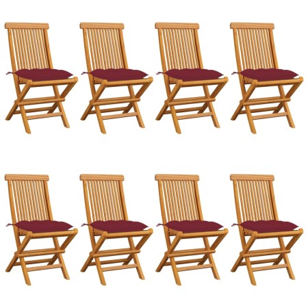 Gartenstühle 8 Stück Teakholz mit roten Kissen von vidaXL, Gartenstühle - Ref: Foro24-3072941, Preis: 510,26 €, Rabatt: %