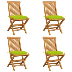 Garden chairs 4 units with bright green teak wood cushions by vidaXL, Garden chairs - Ref: Foro24-3062594, Price: 257,43 €, D...