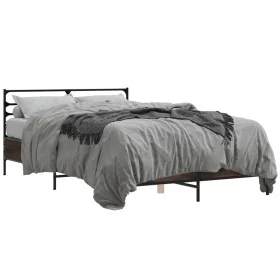 Estructura cama madera ingeniería metal marrón roble 120x200 cm de vidaXL, Camas y somieres - Ref: Foro24-3280041, Precio: 13...
