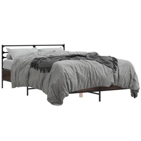 Oak brown metal engineered wood bed frame 120x200 cm by vidaXL, Beds and slatted bases - Ref: Foro24-3280041, Price: 133,43 €...