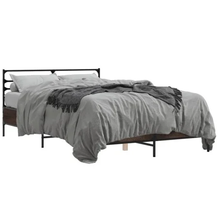 Estructura cama madera ingeniería metal marrón roble 120x200 cm de vidaXL, Camas y somieres - Ref: Foro24-3280041, Precio: 13...