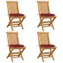 Garden chairs 4 units with red wine cushions teak wood by vidaXL, Garden chairs - Ref: Foro24-3062592, Price: 246,56 €, Disco...