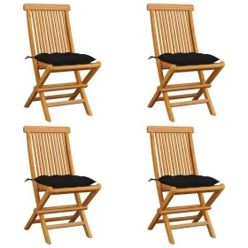 Gartensessel 4 Stück Massivholz aus Teakholz mit schwarzen Kissen von vidaXL, Gartenstühle - Ref: Foro24-3062590, Preis: 246,...