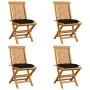 Sillas de jardín 4 uds madera maciza de teca con cojines negros by vidaXL, Garden chairs - Ref: Foro24-3062590, Price: 248,32...