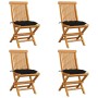 Sillas de jardín 4 uds madera maciza de teca con cojines negros by vidaXL, Garden chairs - Ref: Foro24-3062590, Price: 260,65...