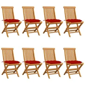 Garden chairs 8 units solid teak with red cushions by vidaXL, Garden chairs - Ref: Foro24-3072938, Price: 493,62 €, Discount: %