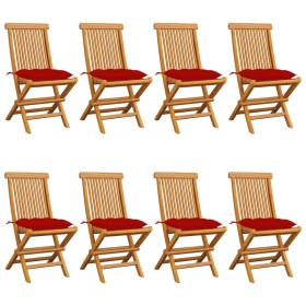 Gartenstühle 8 Einheiten aus massivem Teakholz mit roten Kissen von vidaXL, Gartenstühle - Ref: Foro24-3072938, Preis: 511,06...