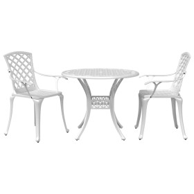 Mesa y sillas de bistró 3 piezas aluminio fundido blanco