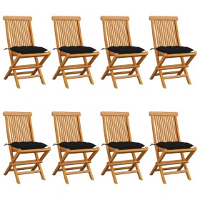 Gartenstühle 8 Einheiten aus Teakholz mit schwarzen Kissen von vidaXL, Gartenstühle - Ref: Foro24-3072939, Preis: 510,51 €, R...