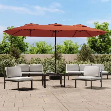 Double umbrella with terracotta LED lights 449x245 cm by vidaXL, Umbrellas - Ref: Foro24-362958, Price: 230,82 €, Discount: %