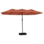 Double umbrella with terracotta LED lights 449x245 cm by vidaXL, Umbrellas - Ref: Foro24-362958, Price: 230,82 €, Discount: %