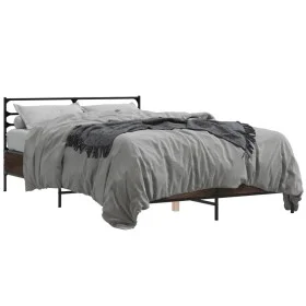 Engineered wood bed frame oak brown metal 120x190 cm by vidaXL, Beds and slatted bases - Ref: Foro24-3280071, Price: 129,25 €...