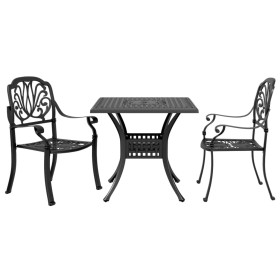 Mesa y sillas de bistró 3 piezas aluminio fundido negro