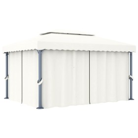 Cenador con cortina blanco crema aluminio 4x3 m de vidaXL, Carpas y cenadores - Ref: Foro24-3053375, Precio: 528,83 €, Descue...