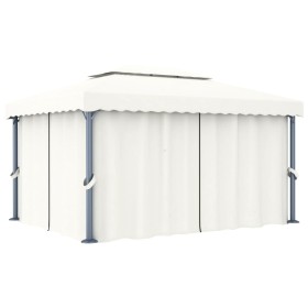 Cenador con cortina blanco crema aluminio 4x3 m