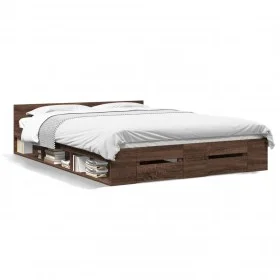 Oak brown engineered wood bed with drawers 120x200 cm by vidaXL, Beds and slatted bases - Ref: Foro24-3280761, Price: 161,40 ...