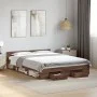 Cama con cajones madera de ingeniería marrón roble 135x190 cm de vidaXL, Camas y somieres - Ref: Foro24-3280775, Precio: 168,...