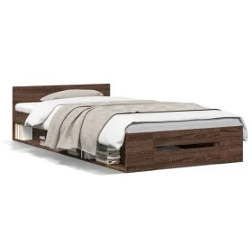 Oak brown engineered wood bed with drawer 100x200 cm by vidaXL, Beds and slatted bases - Ref: Foro24-3280796, Price: 137,01 €...