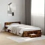 Smoked oak engineered wood bed with drawer 100x200 cm by vidaXL, Beds and slatted bases - Ref: Foro24-3280794, Price: 132,48 ...