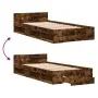 Smoked oak engineered wood bed with drawer 100x200 cm by vidaXL, Beds and slatted bases - Ref: Foro24-3280794, Price: 132,48 ...