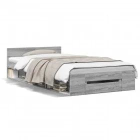 Sonoma gray engineered wood bed with drawer 100x200 cm by vidaXL, Beds and slatted bases - Ref: Foro24-3280795, Price: 135,69...