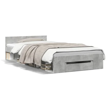 Concrete gray engineered wood bed with drawer 75x190 cm by vidaXL, Beds and slatted bases - Ref: Foro24-3280807, Price: 114,8...