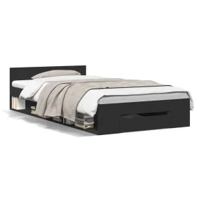 Black engineered wood bed with drawer 75x190 cm by vidaXL, Beds and slatted bases - Ref: Foro24-3280805, Price: 120,61 €, Dis...