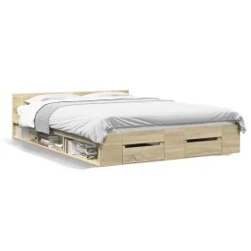Sonoma oak engineered wood bed with drawers 120x200 cm by vidaXL, Beds and slatted bases - Ref: Foro24-3280757, Price: 149,57...