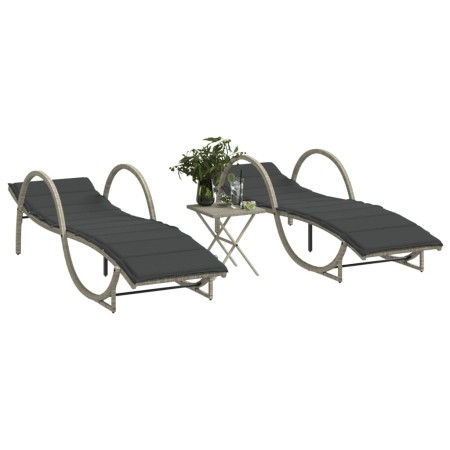 Liegestühle mit Tisch 2 Stück in hellem grauen Kunststoff-Rattan von vidaXL, Liegen - Ref: Foro24-368268, Preis: 271,89 €, Ra...