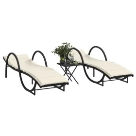 Liegestühle mit Tisch 2 Stück in schwarzem synthetischem Rattan von vidaXL, Liegen - Ref: Foro24-368263, Preis: 262,23 €, Rab...